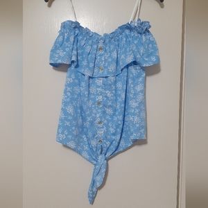 Blue Floral off-shoulder blouse